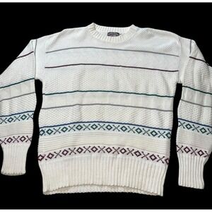 VINTAGE VICTORIA DRY GOODS Women's Large White 100% Cotton Knit Sweater